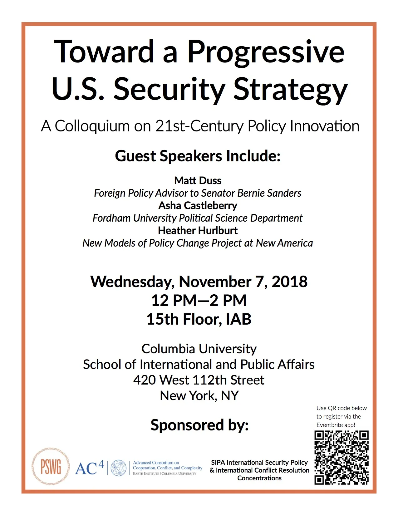 Flyer for the event "Toward a Progressive U.S. Security Strategy"