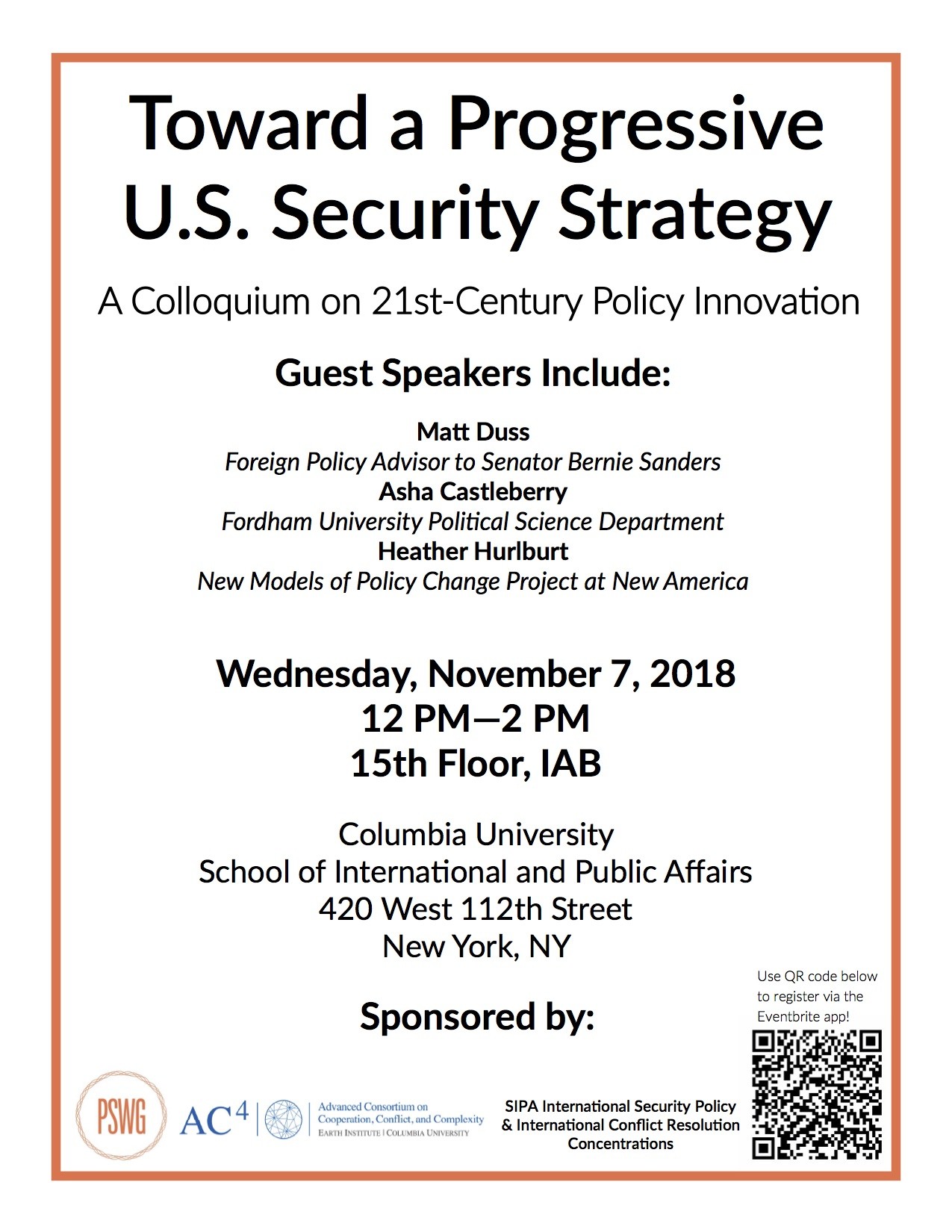 Flyer for the event "Toward a Progressive U.S. Security Strategy"