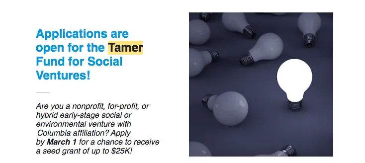 Tamer Fund for Social Ventures. The spring deadline is March 1.