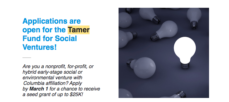 Tamer Fund for Social Ventures. The spring deadline is March 1.