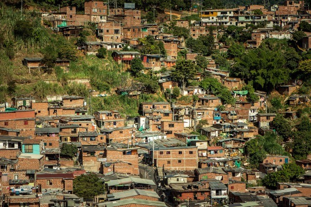 Landscape view of houses and mountains in Medellin, Colombia