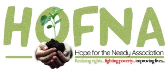HOFNFA: Hope for the Needy Association Logo with hands holding a small plant
