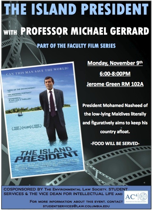 Flyer for the event "The Island President" Film Screening