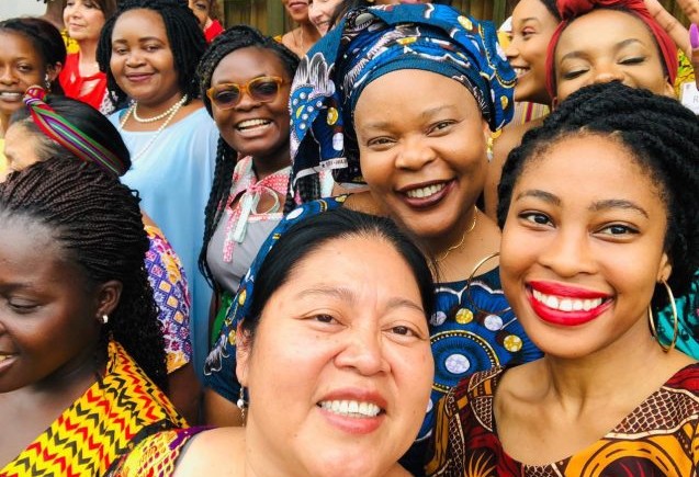 Nobel laureate Leymah Gbowee (center) with participants of the Claiming Our Space convening in Liberia. Photo: Mbali Donna Khumalo